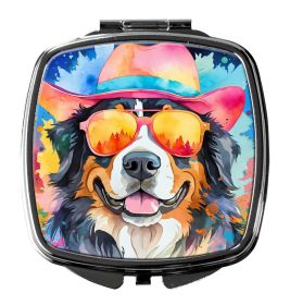 Bernese Mountain Dog Hippie Dawg Compact Mirror Decorative Travel Makeup Mirror for Women Girls Gifts Pocket Makeup Mirror Folding Handheld