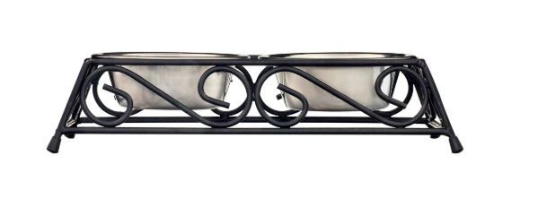 Gofetch Stainless Steel Pet Food Bowl with Double Diner in Black and Silver