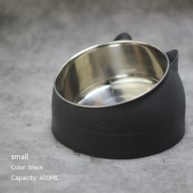 Stainless Steel Dog Bowl Double Bowl Cervical Protection Oblique Mouth Hot Pet Food Basin Supplies (Option: black-400ml)