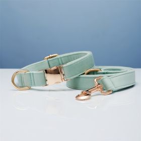 Multiple Colour Velvet Personalise Dog Collar Leash Set With Bow (Option: Cyan set-L)