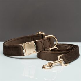 Multiple Colour Velvet Personalise Dog Collar Leash Set With Bow (Option: Brown set-S)
