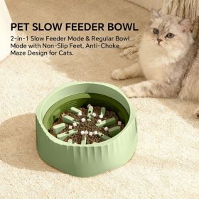 2-in-1 Dual Mode Large Plastic Cat Slow Feeder Bowl, Switchable Fast&Slow Feed (Option: Green)