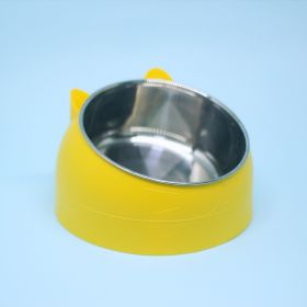 Stainless Steel Dog Bowl Double Bowl Cervical Protection Oblique Mouth Hot Pet Food Basin Supplies (Option: yellow-400ml)