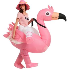 Flamingo Inflatable Costume Riding On Flamingo Air Blow up Costumes Funny Fancy Dress Party Halloween Costume for Adult (size: Adult)