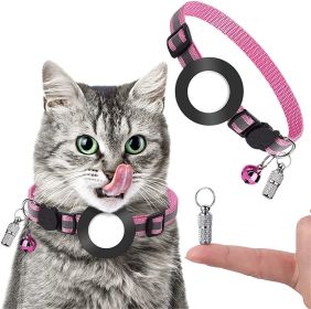 Pet Anti Lost Address Pendant Collar With Bell For Airtag (Color: Pink, Type: Pet Supplies)