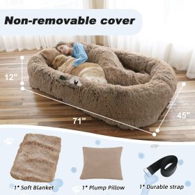 Human Dog Bed, 71"x45"x12" Size Fits You and Pets, Non-removeable Cover, Washable Faux Fur Dog Bed for People Doze Off, Napping Orthopedic Dog Be (Color: Khaki, size: 6XL(Non-Detachable Dog Bed))