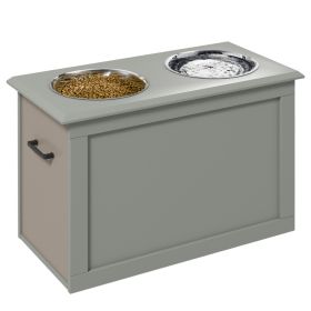 Raised Pet Feeding Storage Station with 2 Stainless Steel Bowls Base for Large Dogs and Other Large Pets, Gray (Option: Gray-650x440x170 mm)
