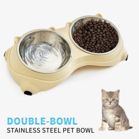 Double Stainless Steel Pet Bowl Set, Macaron Colors, Non-Slip Base And Easy To Clean For Cats And Dogs, Indoor And Outdoor Use (Option: Yellow)